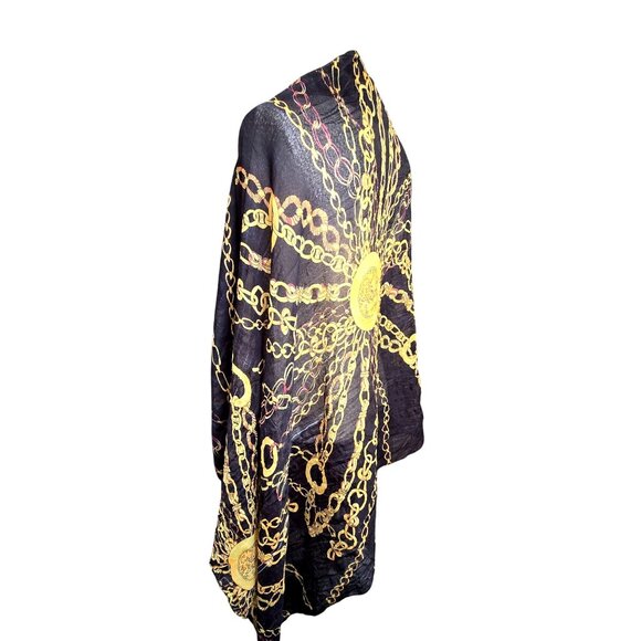 Black & Gold Chain Print Lightweight Polyester Scarf Shawl Wrap Texido JJ3943 - Picture 4 of 11